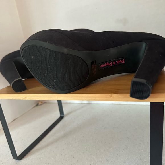 NEW Francesca's Pink & Pepper Black Fabric Heels Sz 8M jr ALEXA Sexy High Heels! - Picture 13 of 16